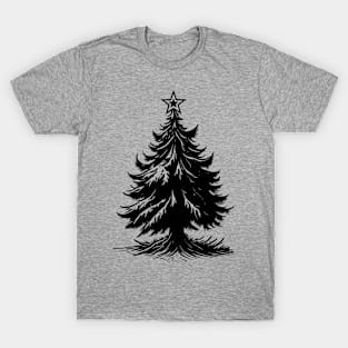 Minimalist Black Christmas Tree with Star on Top T-Shirt